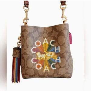 Coach Designer Mini Town Bucket Bag Signature Radial Rainbow Purse Bag Crossbody